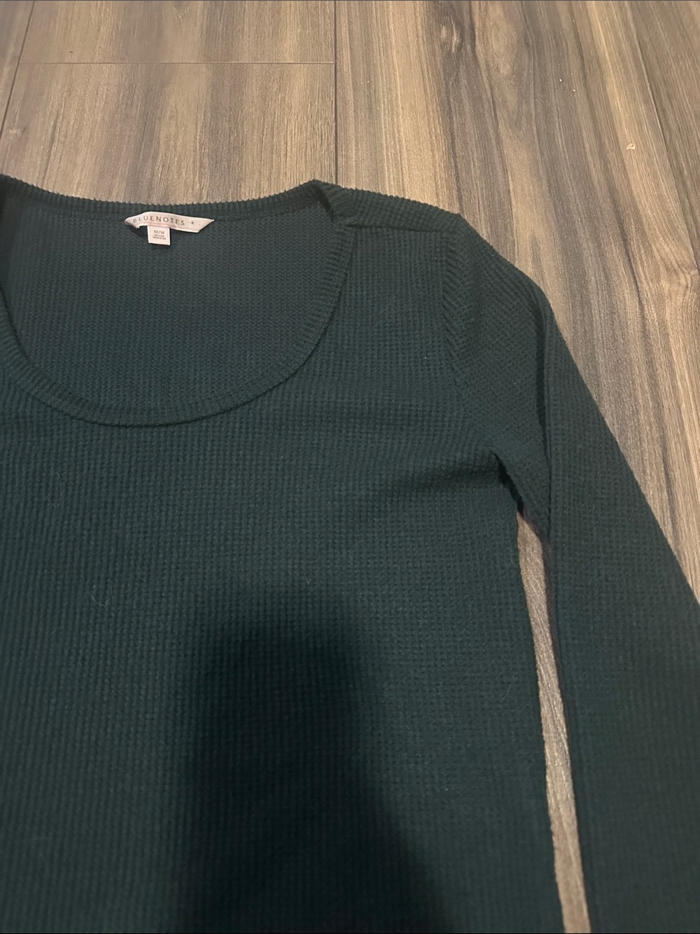 NWOT Bluenotes Forest Green Ribbed Scoop-Neck Cropped Long Sleeve Sweater